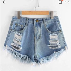SHEIN distressed denim jean shorts